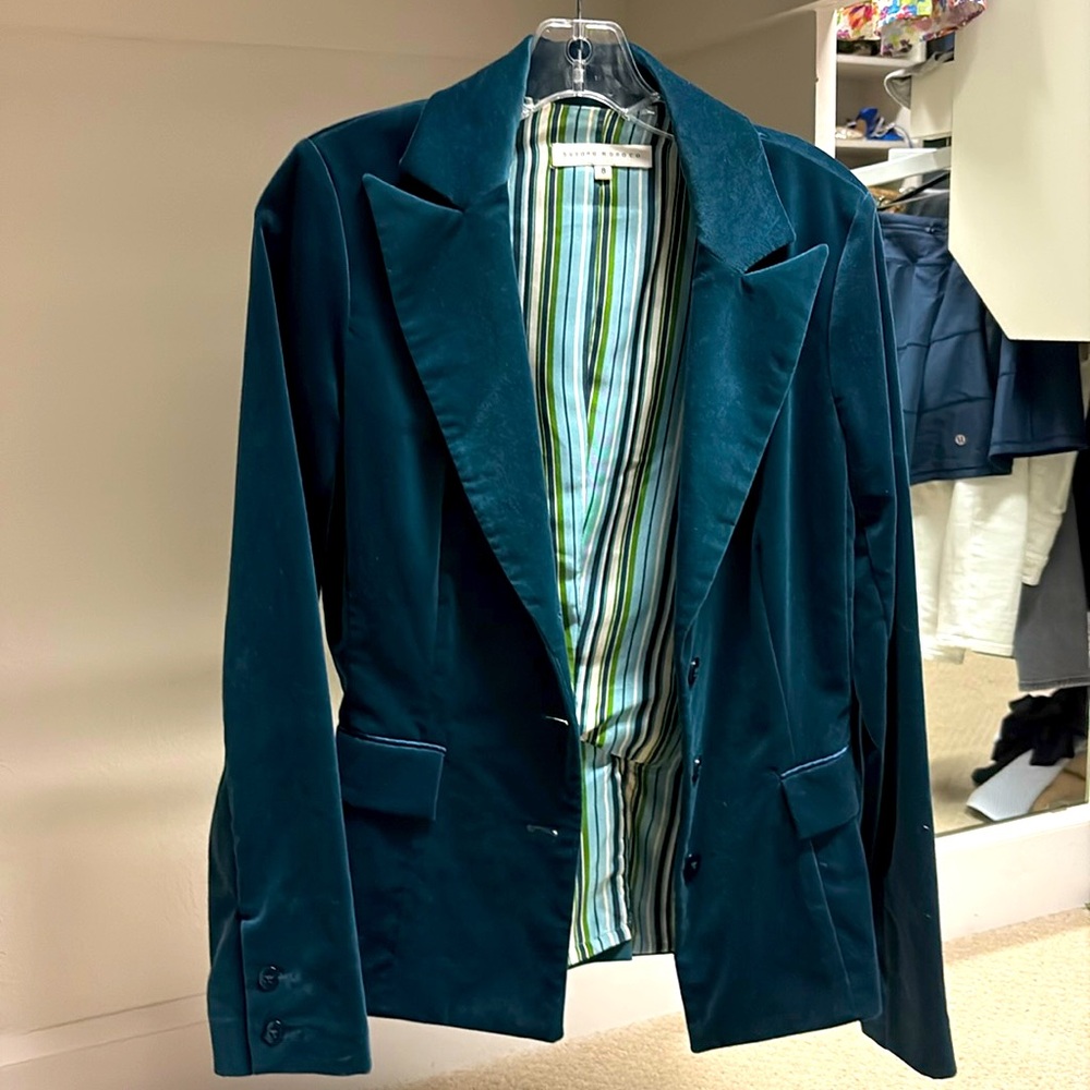 Susana Monoco Teal Velvet Blazer Size 8